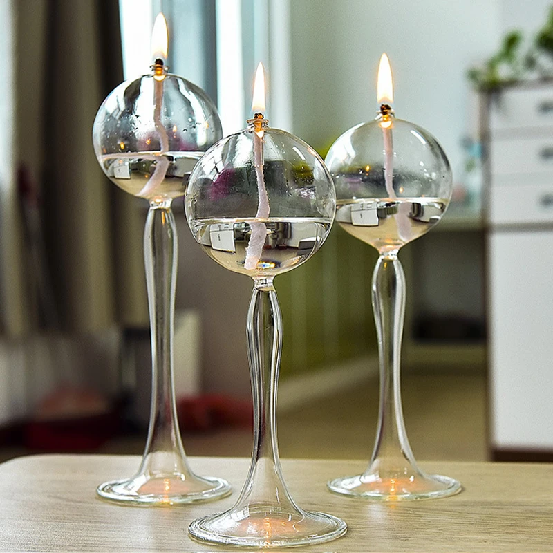 Transparent Glass Candlestick High Foot Oil Lamp Candlelight Candle Holders Rustic Wedding Party Dinner Home Table Decoration