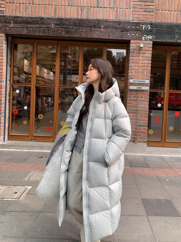 

Women's Mid-Length Hooded down Cotton Jacket Thick Winter Coat Long Sleeve Zipper Closure Color Loose Fit Fashionable