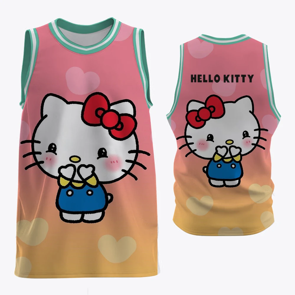 

Красочный жилет с рисунком баскетбольной рубашки, футболка с 3D принтом Hello Kitty, летний спортивный жилет с круглым вырезом