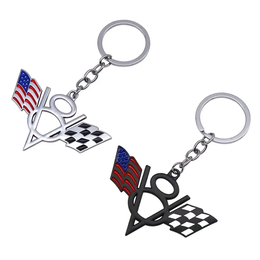 V8 Flag Car Styling Keyring Key Chain Pendant Buckle for Audi Jeep Mitsubishi Jaguar LEXUS MINI Abarth Volvo VW Fiat Nissan