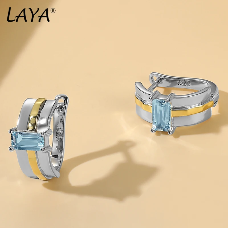 

LAYA 925 Sterling Silver Silver Earrings For Women Sparkling Natural Sky Blue Topaz Minimalist Earrings Charming Fine Jewelry