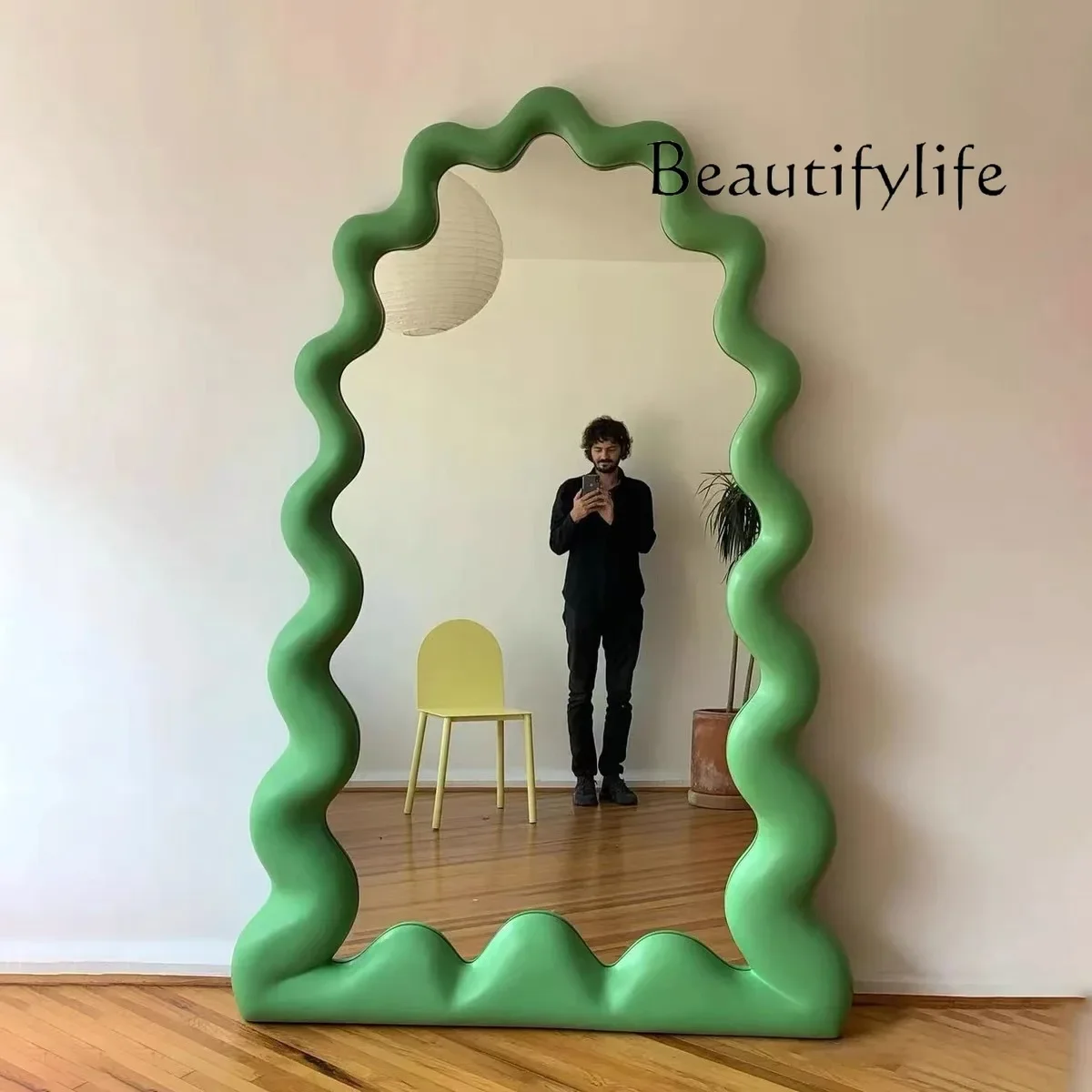 XB Art Full Body Mirror Light Luxury Irregular Special-shaped Living Room Home Full-length Mirror Floor Flame Mirror