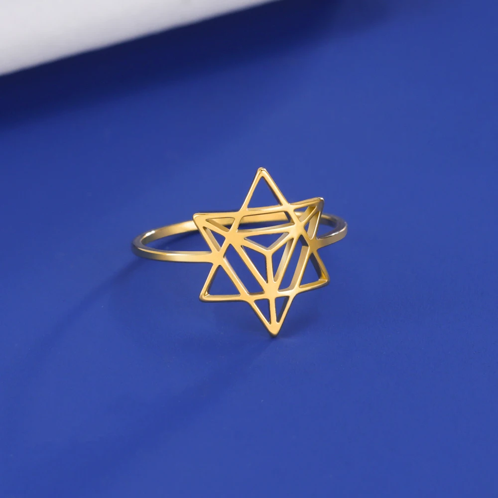 COOLTIME Sacred Geometry Angle Merkabah Rings for Women Stainless Steel Gold Color Amulet Rings Jewelry Gift New In