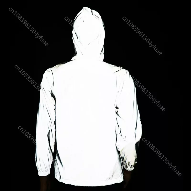 Custom Reflective Jacket Mens Womens Coat Hooded Windbreaker Runing Pocket Jackets Cycling Hiking Zipper Customized Hoodie