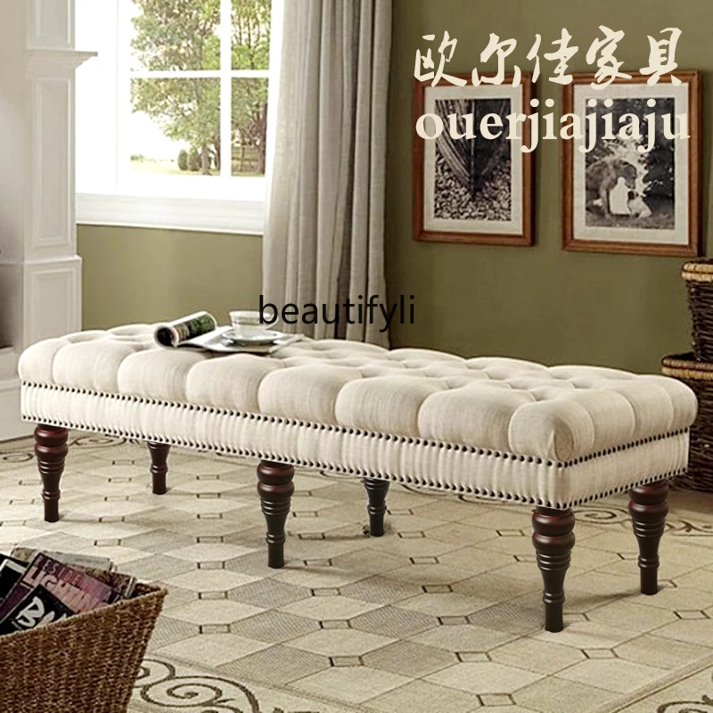 

A36 American vintage fabric Bedroom storage bed, dining side bench, foyer shoe changing stool, cloakroom sofa