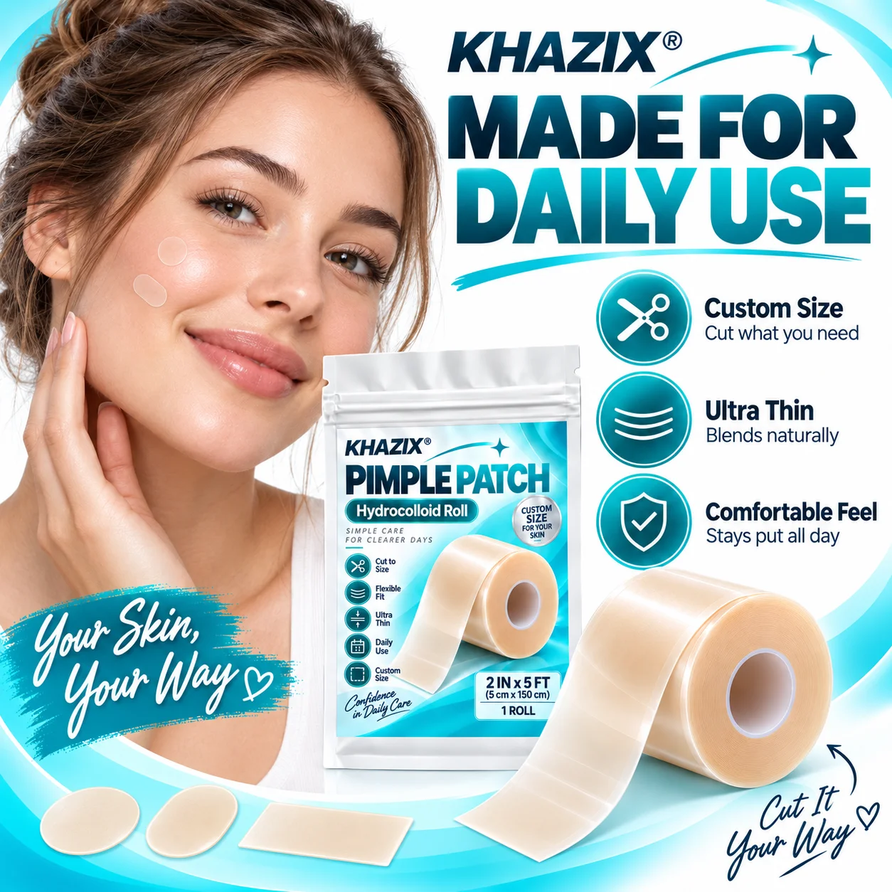 1 Roll of Hydrocolloid Wound Care Roll, Self-Adhesive Waterproof Absorbent Bandage for First Aid Use.