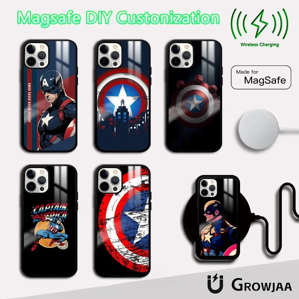 

Captain America Superhero Phone Case For iPhone 16 15 14 13 12 11 Pro Max Plus Mini Magsafe Mirror Wireless Magnetic Cover