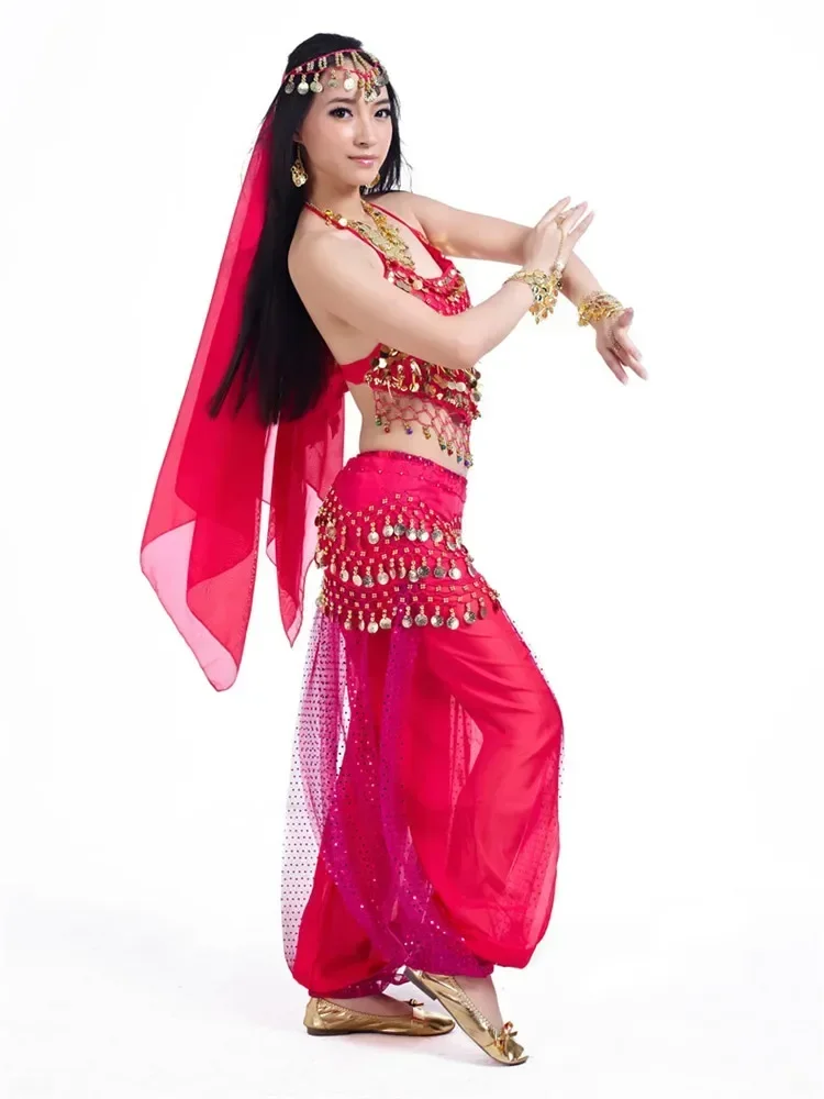 Belly Dance เครื่องแต่งกายสําหรับขายกางเกงผู้หญิง bollywood อินเดียอียิปต์ Belly ชุดเต้นรํา PLUS ขนาดสําหรับผู้ใหญ่สําหรับผู้หญิง 4 ชิ้น