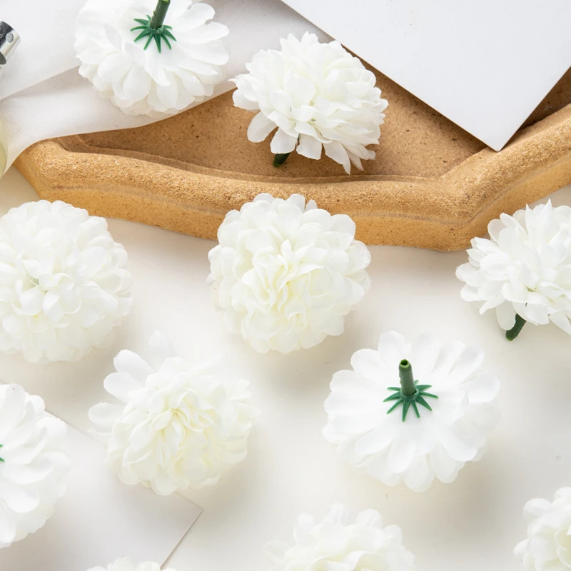 50 Stück künstliche Hortensien für Hochzeit, Garten, Heimdekoration, Weihnachtsfeier, DIY-Süßigkeitsschachtel, Sammelalbum, rosa Kugel, Chrysantheme – Detail 5