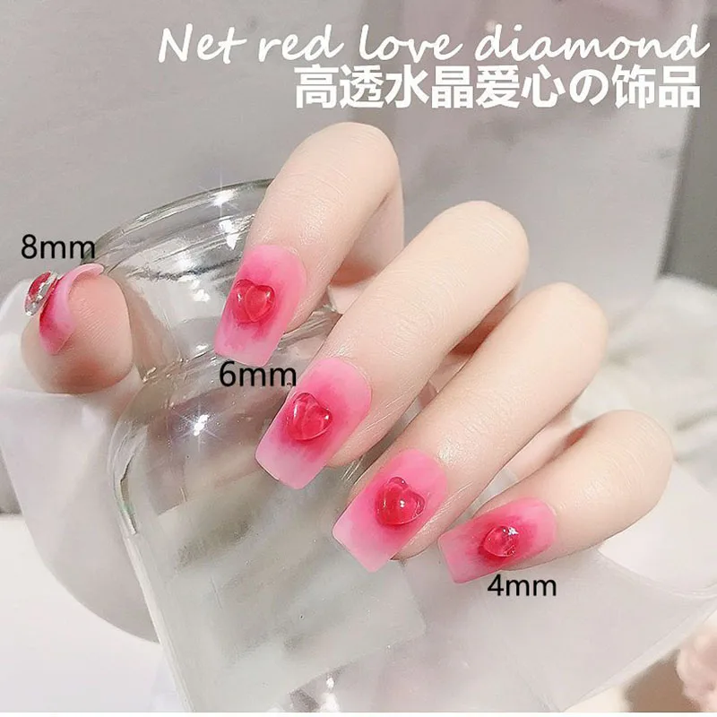 90Pcs Luxury Japan Korea 3D Heart Nail Art Decals Charms 4/6/8Mm  Clear  DIY Transparent Rhinestones