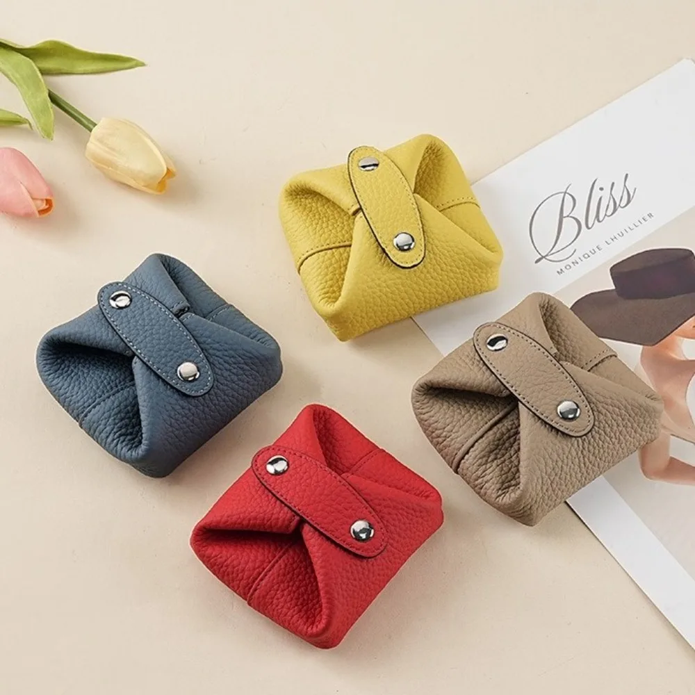 Solid Color Cowhide Coin Purse Multi-function Korean Style Coin Purse Mini Cosmetic Bag Car Key Storage Small Earphone Bag Girl