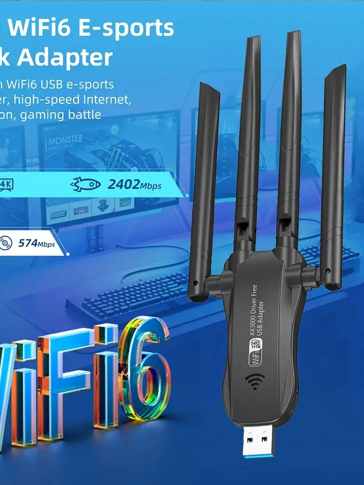 Adapter USB WiFi6 AX3000 3000Mbps Dual Band 2.4G/5G 802.11AX 1800M/1200Mbps Karta Sieciowa Bezprzewodowy Odbiornik Dongle dla Win10/11 — zdjęcie produktu 7