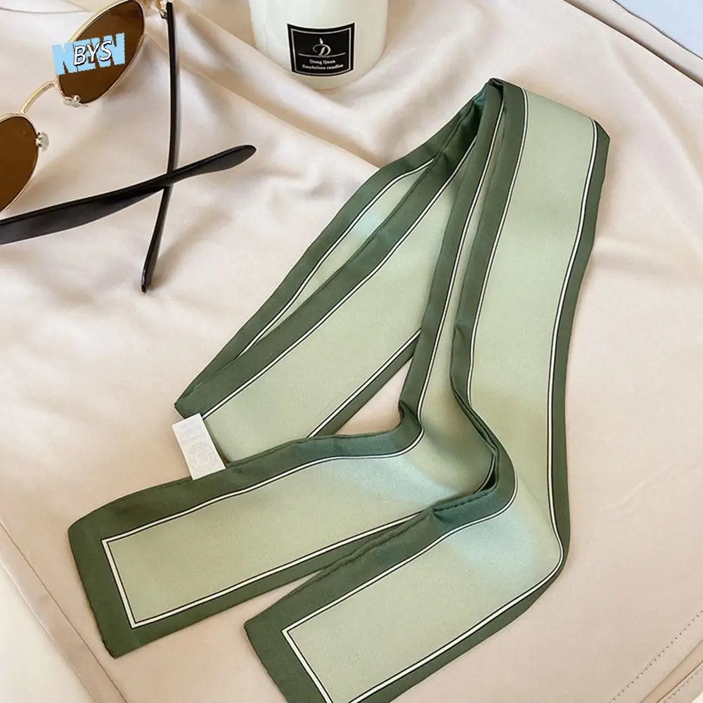 

Women Neckerchief Ribbon Headband Tie French Printing Stripe Small Long Scarf Printed Scarf Silk Scarf Korean Style Scarves