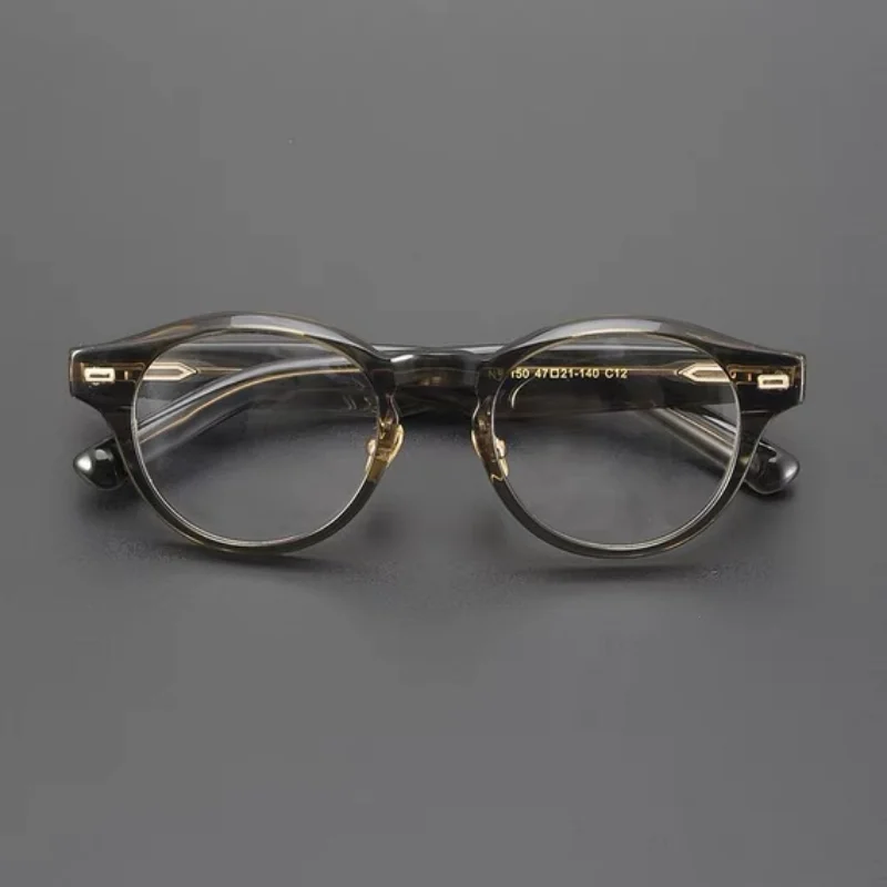 

Retro acetate glasses frame Men's round prescription myopia glasses frame spring mirror legs Japanese luxury brand designer glas