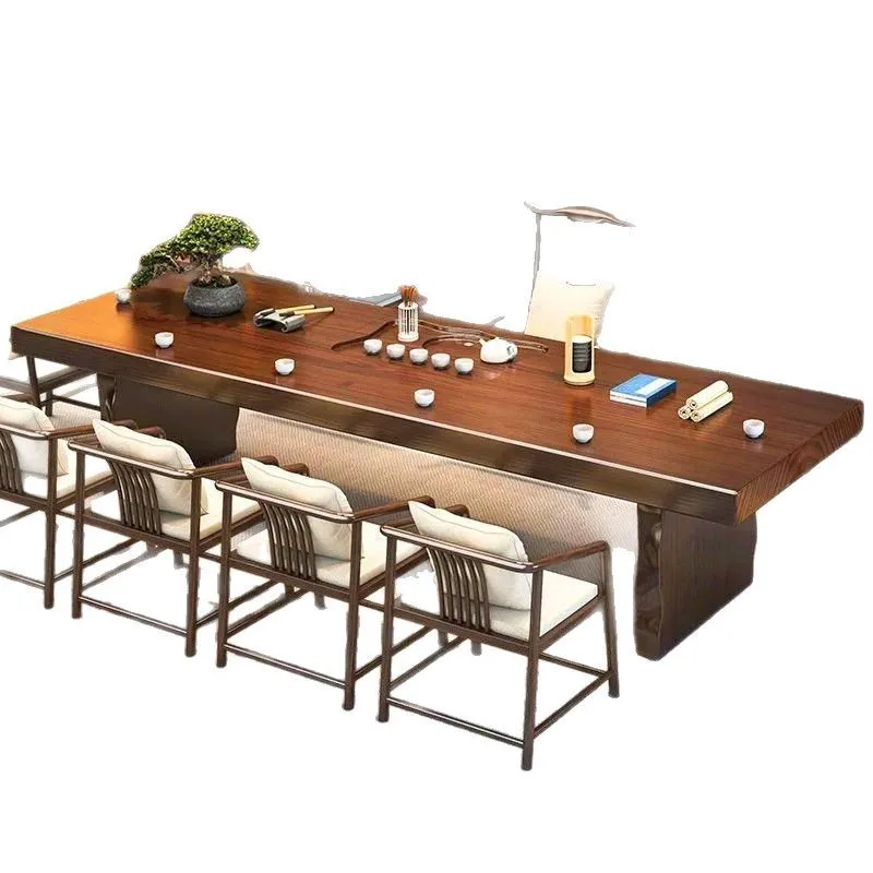 

Wabi-sabi wind log tea table and chair combination modern simple home living room tea table office reception floating table