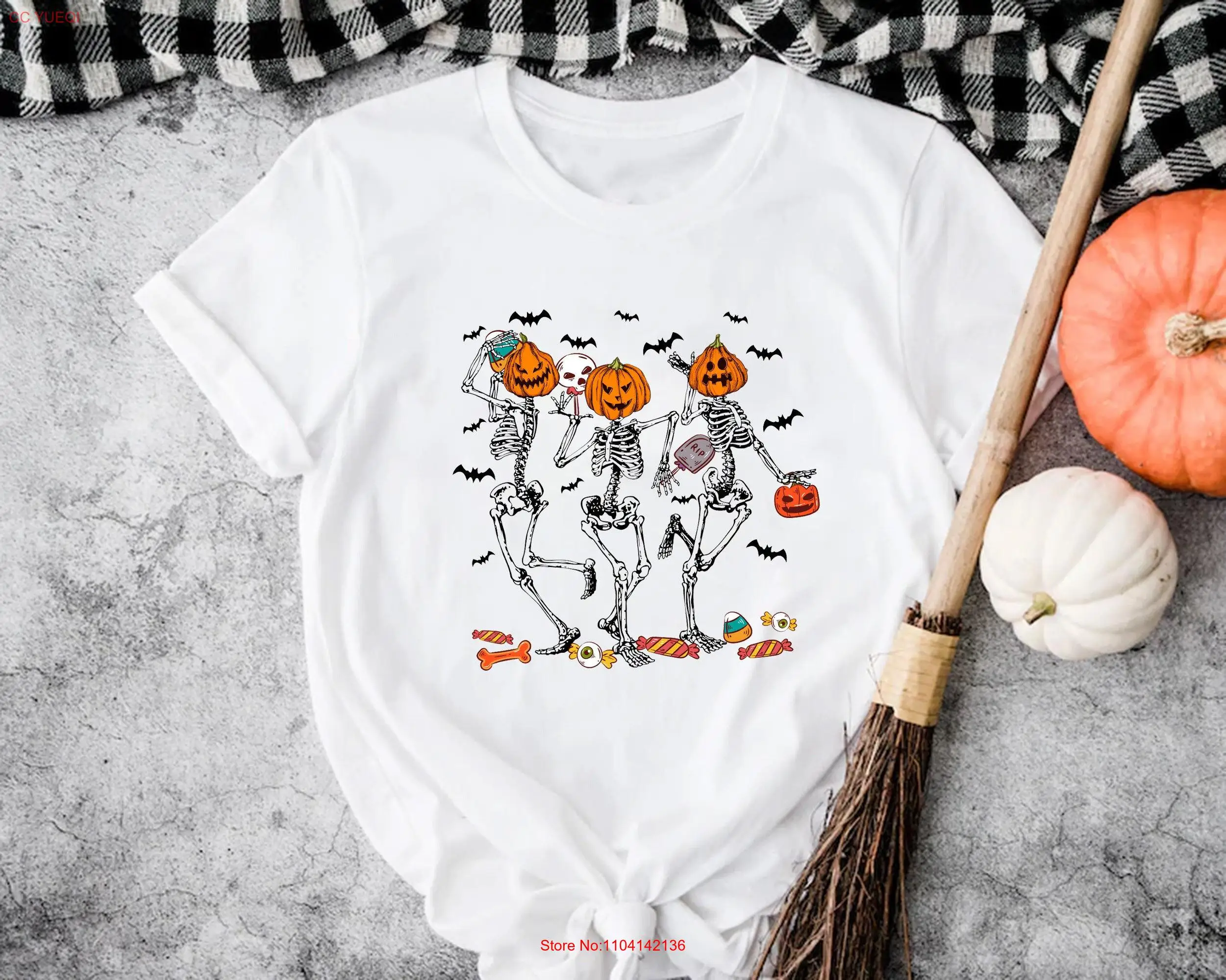 

Halloween Skeleton T Shirt Pumpkin Fall Party Costume Matching Spooky long or short sleeves