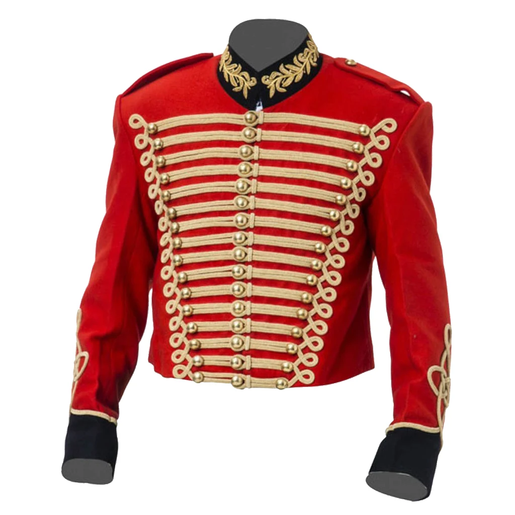 Adult Men Victorian Gothic Military Hussar Officers Cosplay Jacket Napoleon Red Military Uniform Jacket Civil War Coat