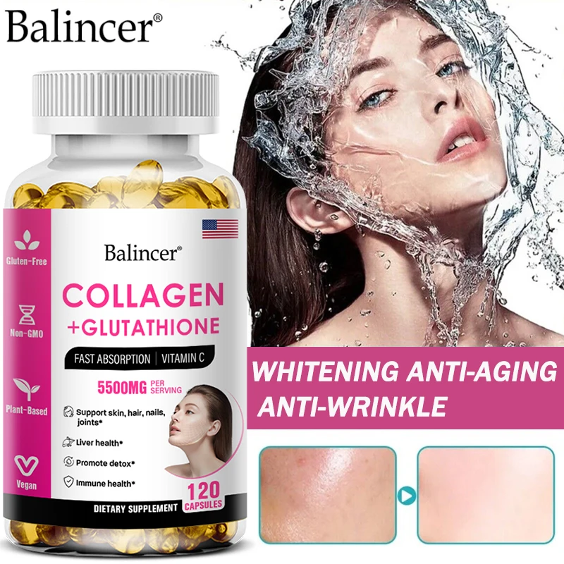 Hydrolyzed Collagen Glutathione Biotin & Vitamin C B6 B3 Nutritional Supplement - Better Absorption, Antioxidant, Skin, Immunity