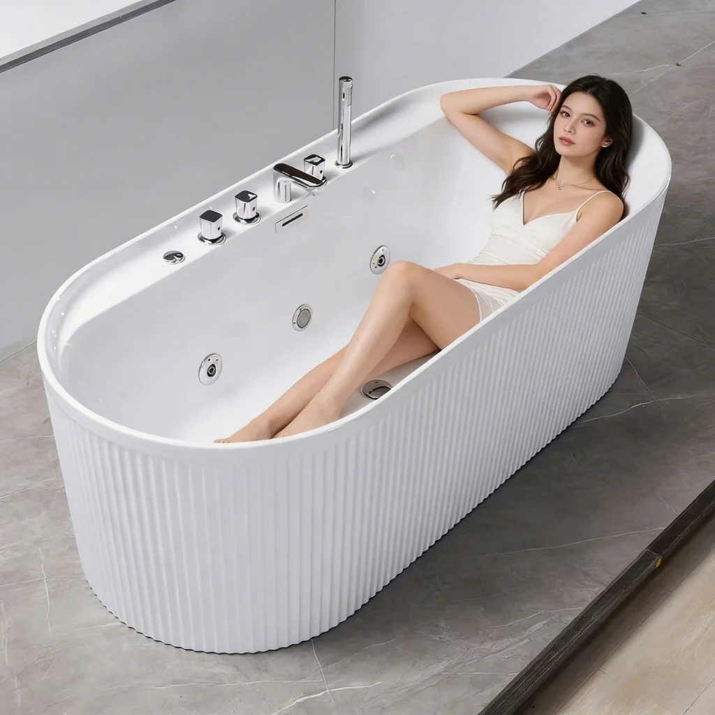 &c Massage Spa Bathtub Bathroom Oval Freestanding Whirlpools Acrylic Bubble Bath Lamp with Computer Panel