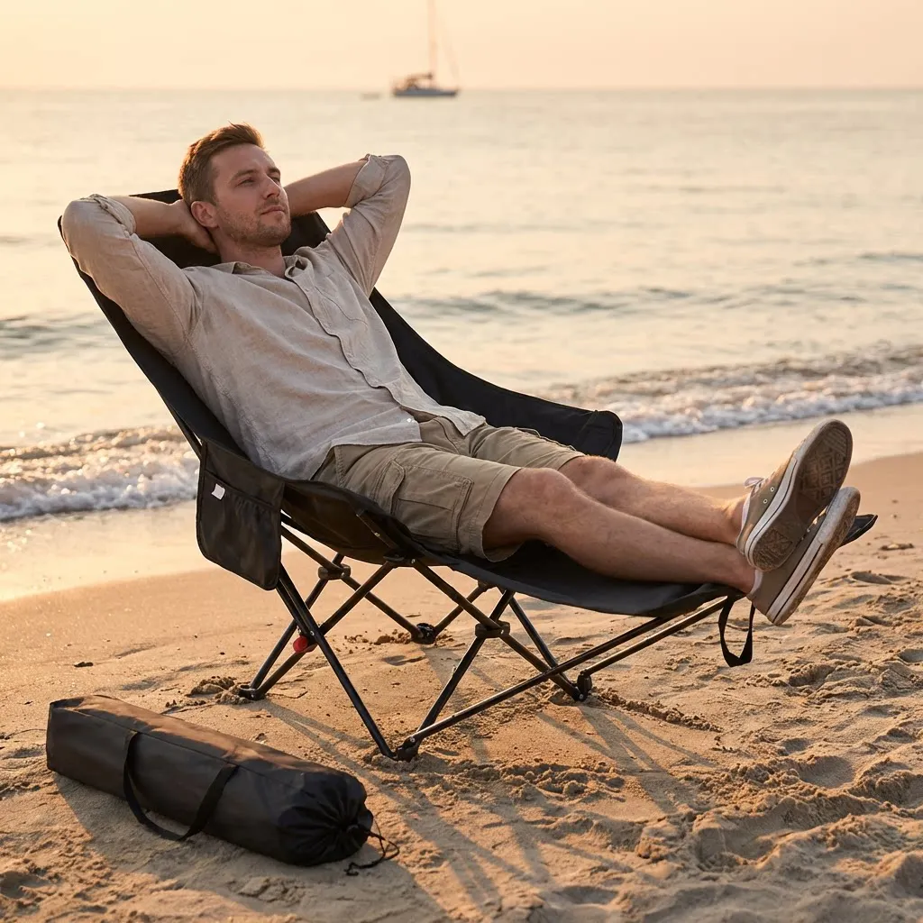 300-Pound Heavy-Duty Foldable Beach Chair with Adjustable Height and Crossed Backrest - Portable Outdoor Chair for Camping, Fish