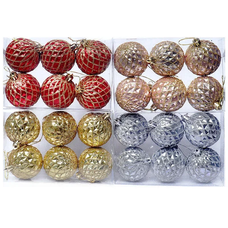 6cm Electroplated Painted Plastic Ball Christmas Tree Decoration Hanging Ball Pendant navidad 2024