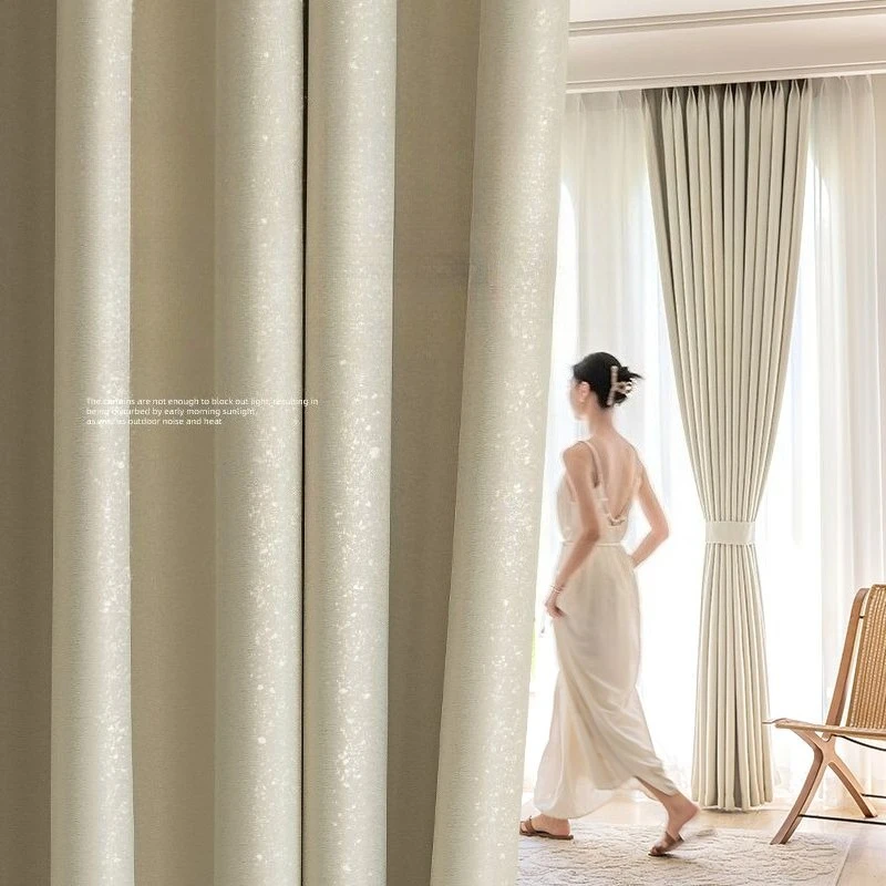 Flowing Light French Style Full Blackout Living Room Curtain Room Study Curtains Sunscreen Heat Insulation Bedroom Drapes 암막커튼