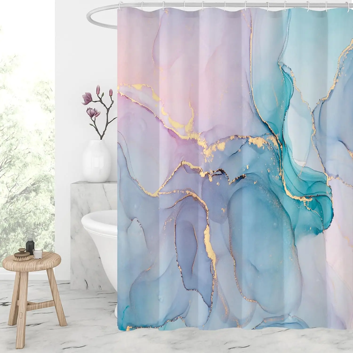 

Abs act Marble Shower Curtain, Watercolor Pink Turquoise Shower Curtain for Bathroom, Modern Ink Art Decor Waterproof F
