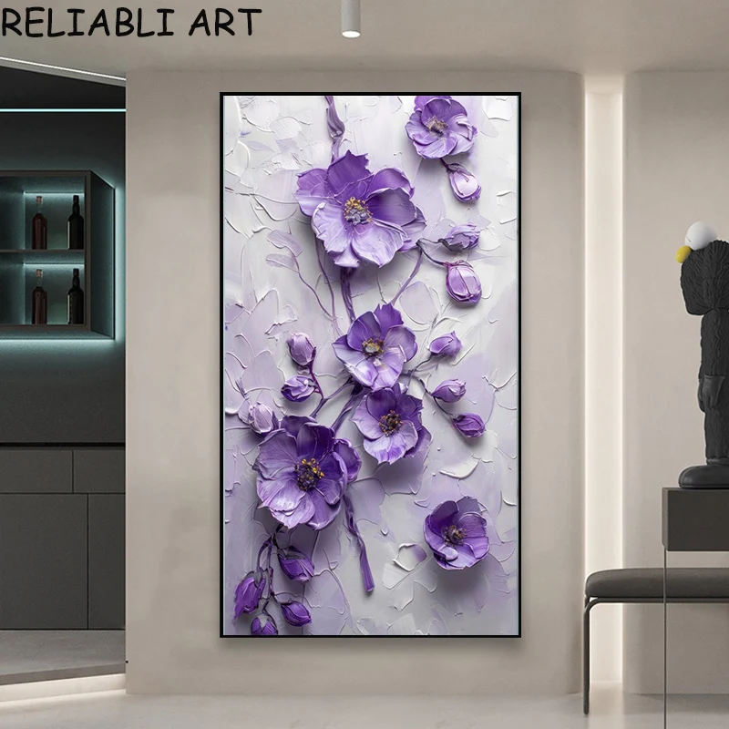 Abstract Purple White Flower Poster and Prints Modern Canvas Painting Wall Art Pictures For Living Room Home Decor No Frame