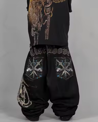 American Gothic Retro Letters Baggy Jeans Men's Y2K New Harajuku Hip-Hop Punk Rock Couple Casual Joker Wide Pants Street Wear