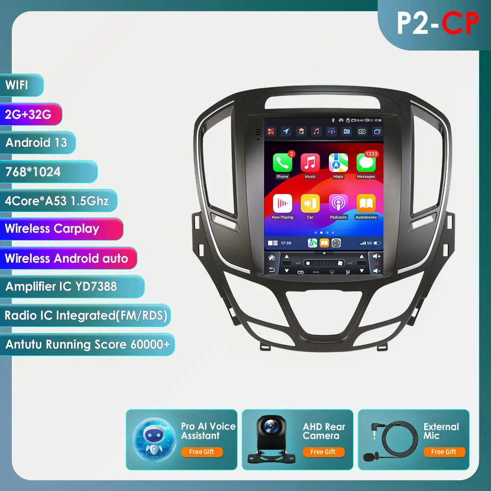 2DIN 360 Camera Android 14 autoradio voor Opel Insignia Buick Regal 2014 - 2018 Carplay voor 9.7" Tesla Style multimediaspeler GPS stereo navigatie 7862 Intelligente autoradio