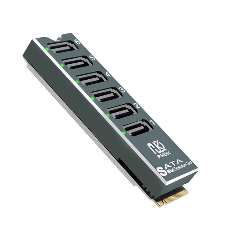 PHDK PCI-E To SATA 6-Port M. 2 Nvme To SATA3.0 Adapter Card ASM1166 Chip 6Gbps Expansion Card Support PM