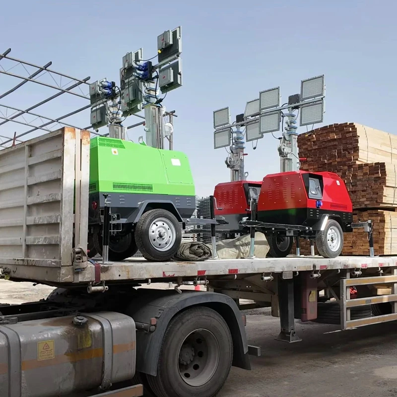 Trail-type 7M Hand Push 5M Compact Portable Mobile Light Tower 400 Kw LED Movement Lighting Light Tower