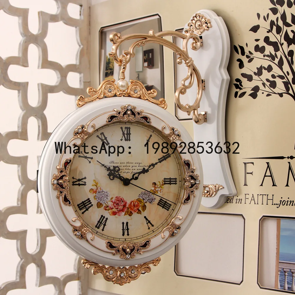 

1Pcs Double Sided Wall Clock Decorative Easy To Read Round Quiet European Hanging Clocks for Office Villa Kitchen Bar Porch
