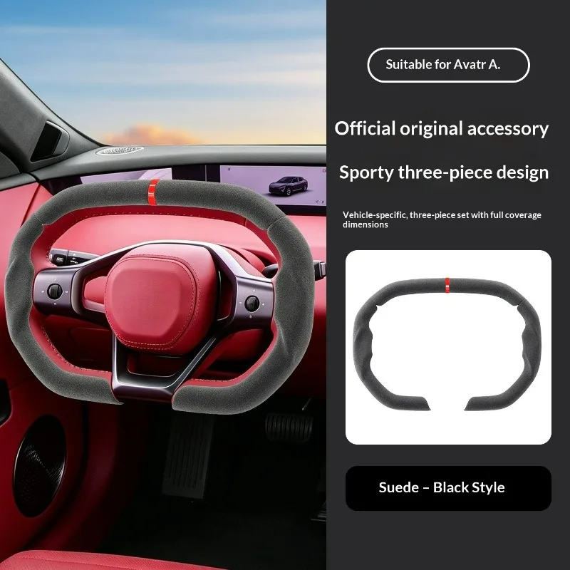 Full Wrapped Steering Wheel Cover for Avatr, Ultra Thin Suede 3 Segments Anti-slip All Season Car Interior Handle Cover Auto