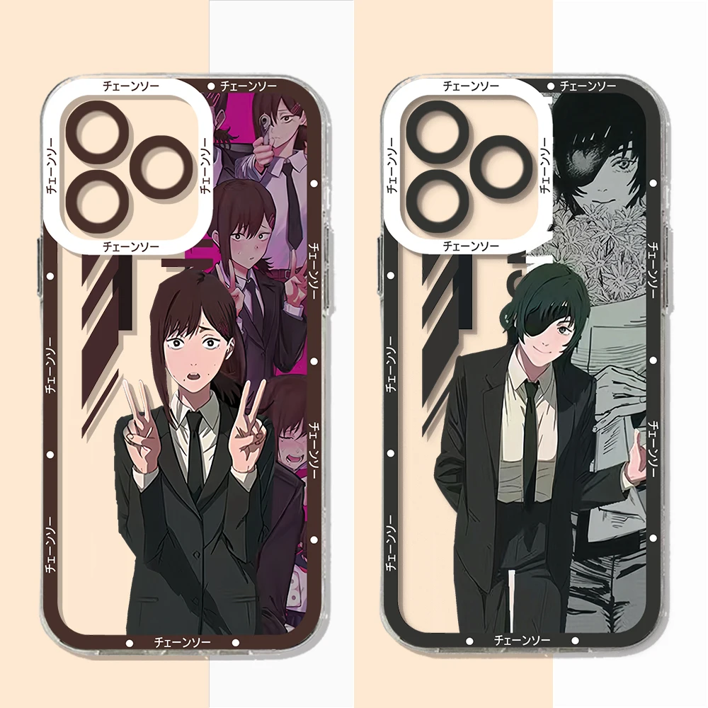 Motoseghe Mans Anime Makimas custodia per telefono per iPhone 15 14 13 12 Mini 11 Pro Max X XR 7 8 Plus Cover trasparente in Silicone morbido