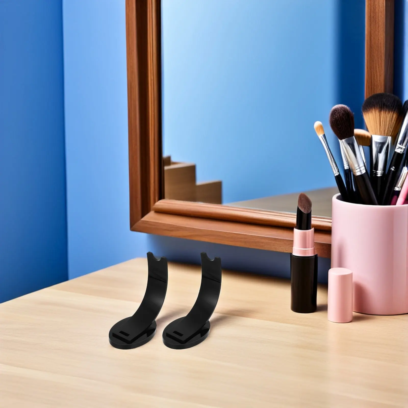 2Pcs Acrylic Display Stand Black Pen Storage Holder Compact Design for Makeup Brushes Eyebrow Pencils Markers Nail Art