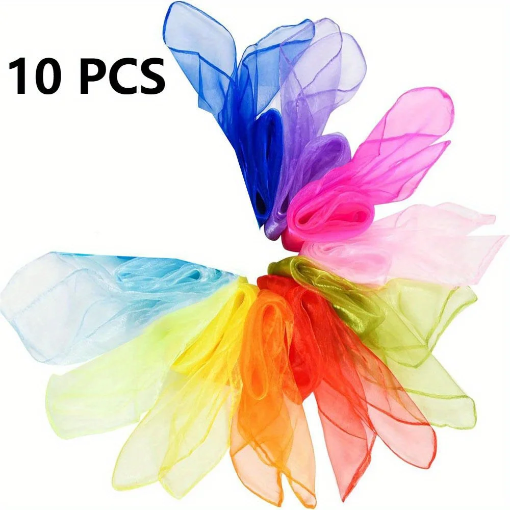10pcs/12pcs New Style Square Juggling Silk Dance Scarves Magic Tricks Performance Props Accessories Movement Scarves