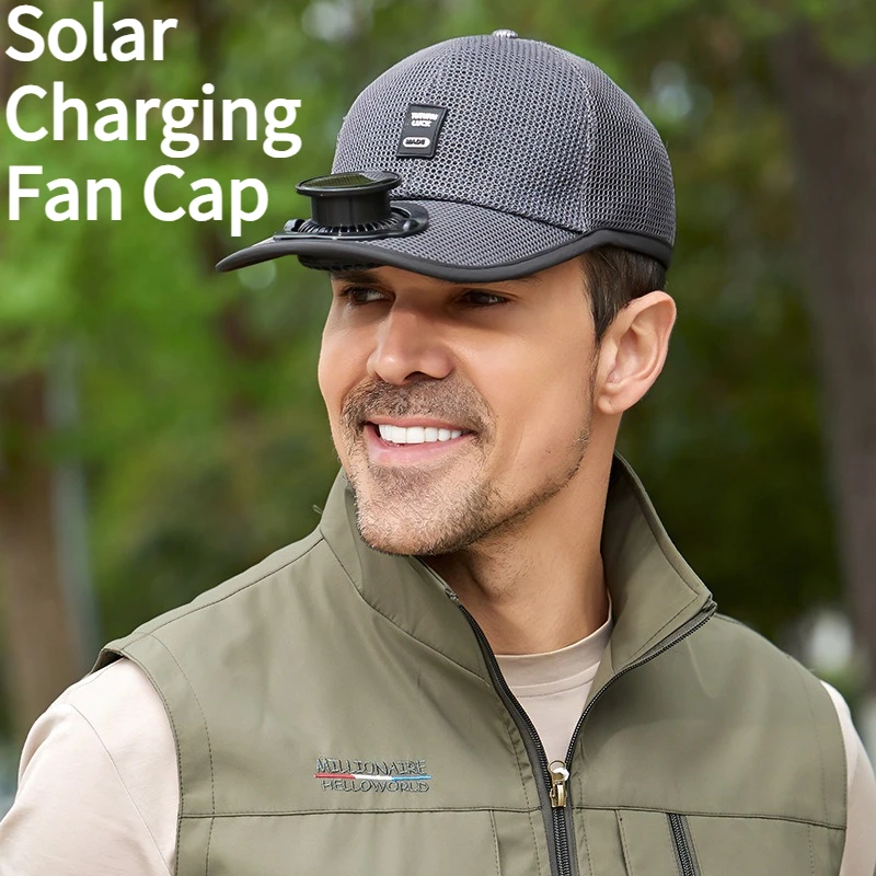 

Summer Men's and Women's Solar Charging Fan Cap Outdoor Mesh Sunscreen Breathable Duck Tongue Cap