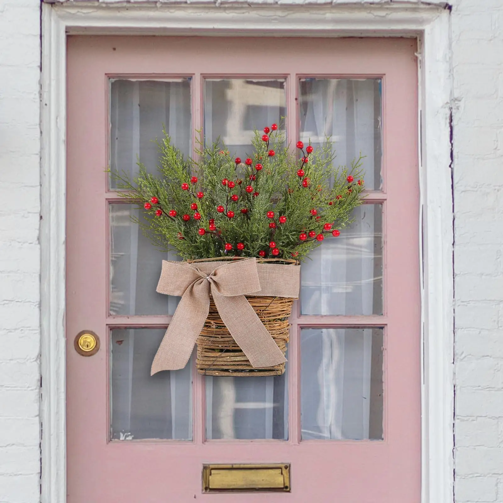 Door Hanger Basket Wreath Front Door Floral Arrangement Ornament Artificial Flowers for Wedding Balcony Patio Farmhouse