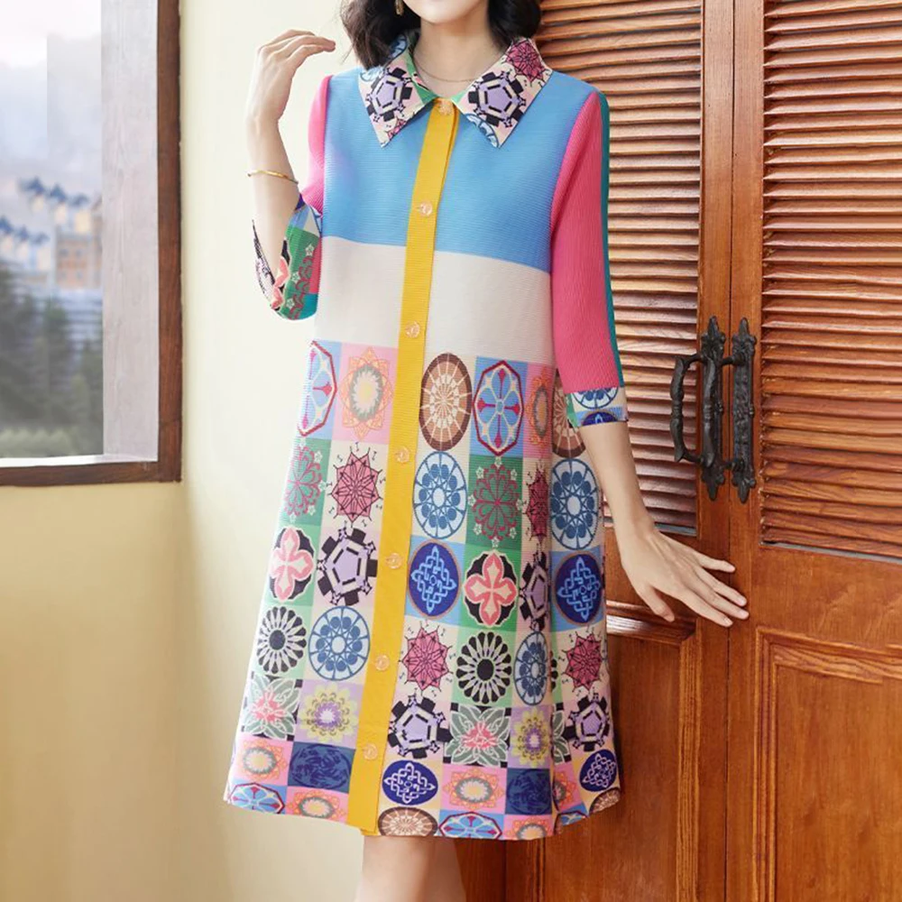 

French dress spring 2026 new printed shirt skirt women's design sense niche high-end fat mm large size mother