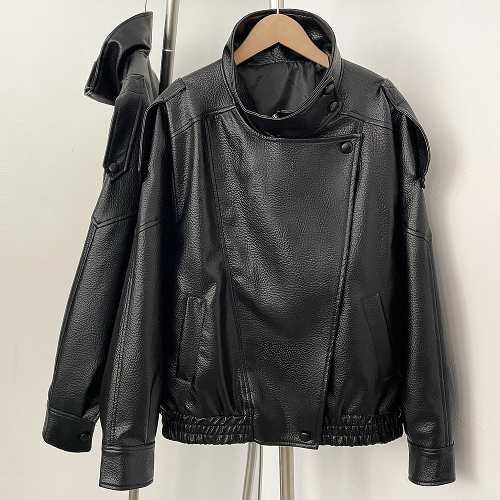 

Short Fur Coat PU Jacket Faux Leather Jacket Fashion Pebble Motorcycle Style Fall Personality Women Jacket New Fake Leather Coat