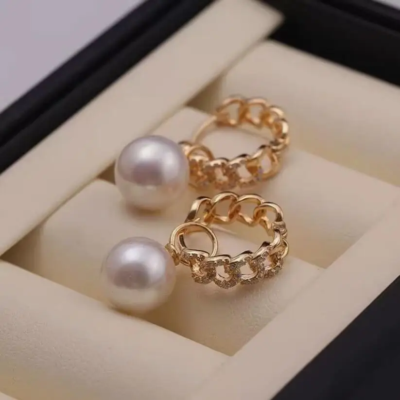 charming pair of 9-10mm 10-11mm south sea round white pearl dangle earring 925s