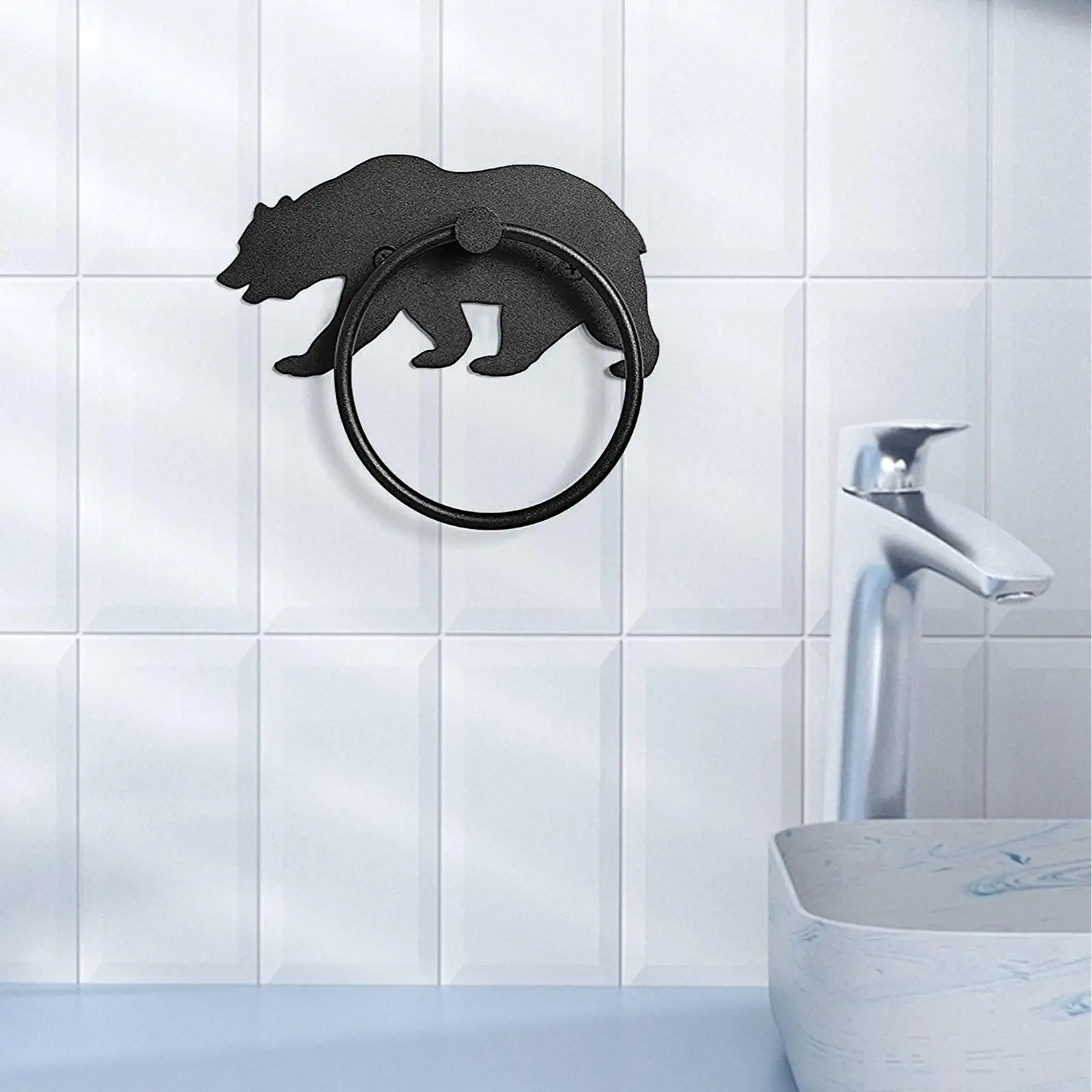 

Bear Towel Holder Stylish Bathroom Rack Dish Cloths Hanger Hand Towel Ring for Bathroom Kitchen Laundry Room Cabinet Living Room