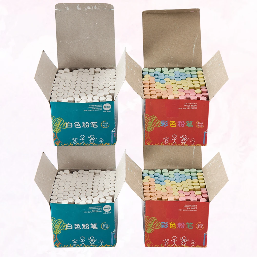 4Boxes ColorfulWhiteChalks DustFree PortableOilPainting LastingUse SafeSmoothWriting MultipleUsage TeachingTools