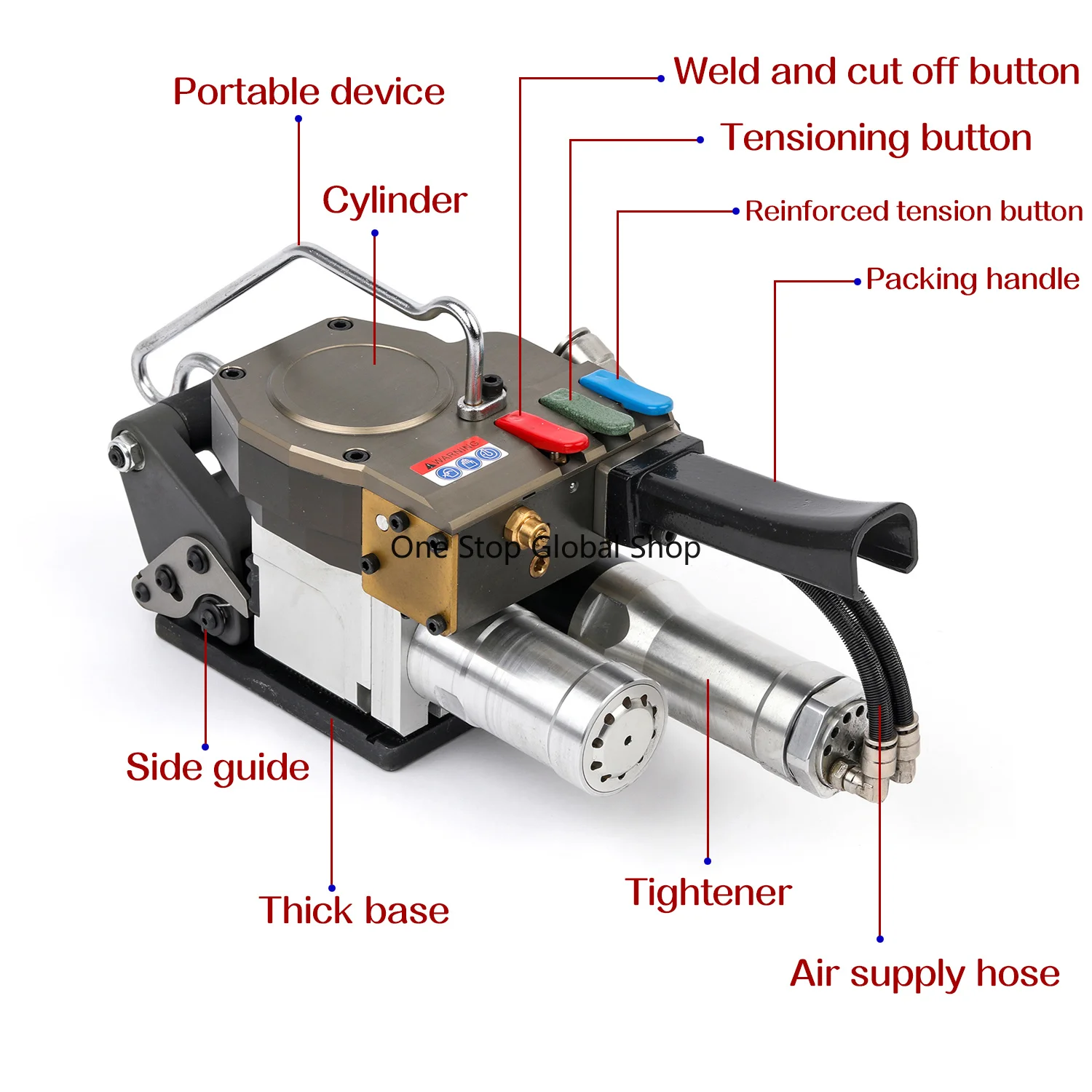 High-pressure Source Drive Large Tension 6000N Pneumatic Handheld Strapping Tool 32mm Banding Wrapping Machine Baler