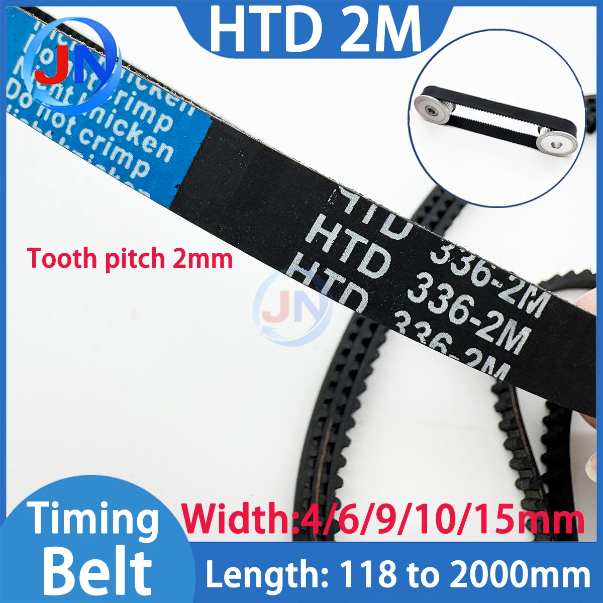 Correa Dentada de Goma HTD2M 142-2M 150-2M 158-2M 178-2M, Ancho 4/6/10/15mm, Longitud de 118mm a 376mm, Correa de Bucle Cerrado HTD 2M