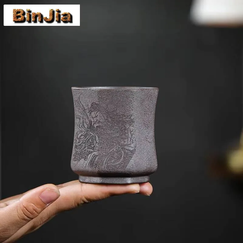 

160 мл бутиковая фиолетовая глиняная чашка Исин, маленькая чайная чашка ручной работы, необработанная руда, лазурная чашка по индивидуальному заказу Bird Art Master Cup, посуда для напитков