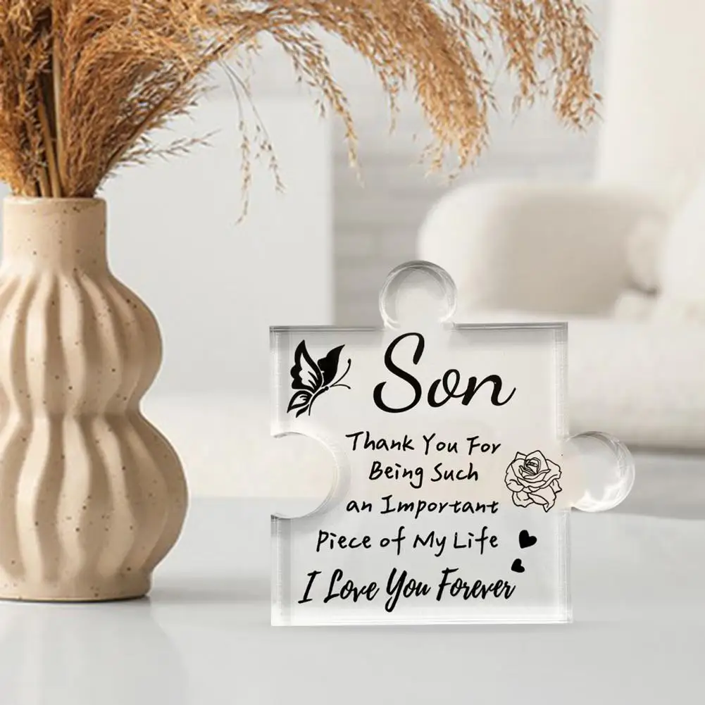 10*10cm Clear Acrylic Puzzle Ornament Family Relationship Tabletop Decor Parent-Child Keepsake Thanksgiving Christmas Party Gift