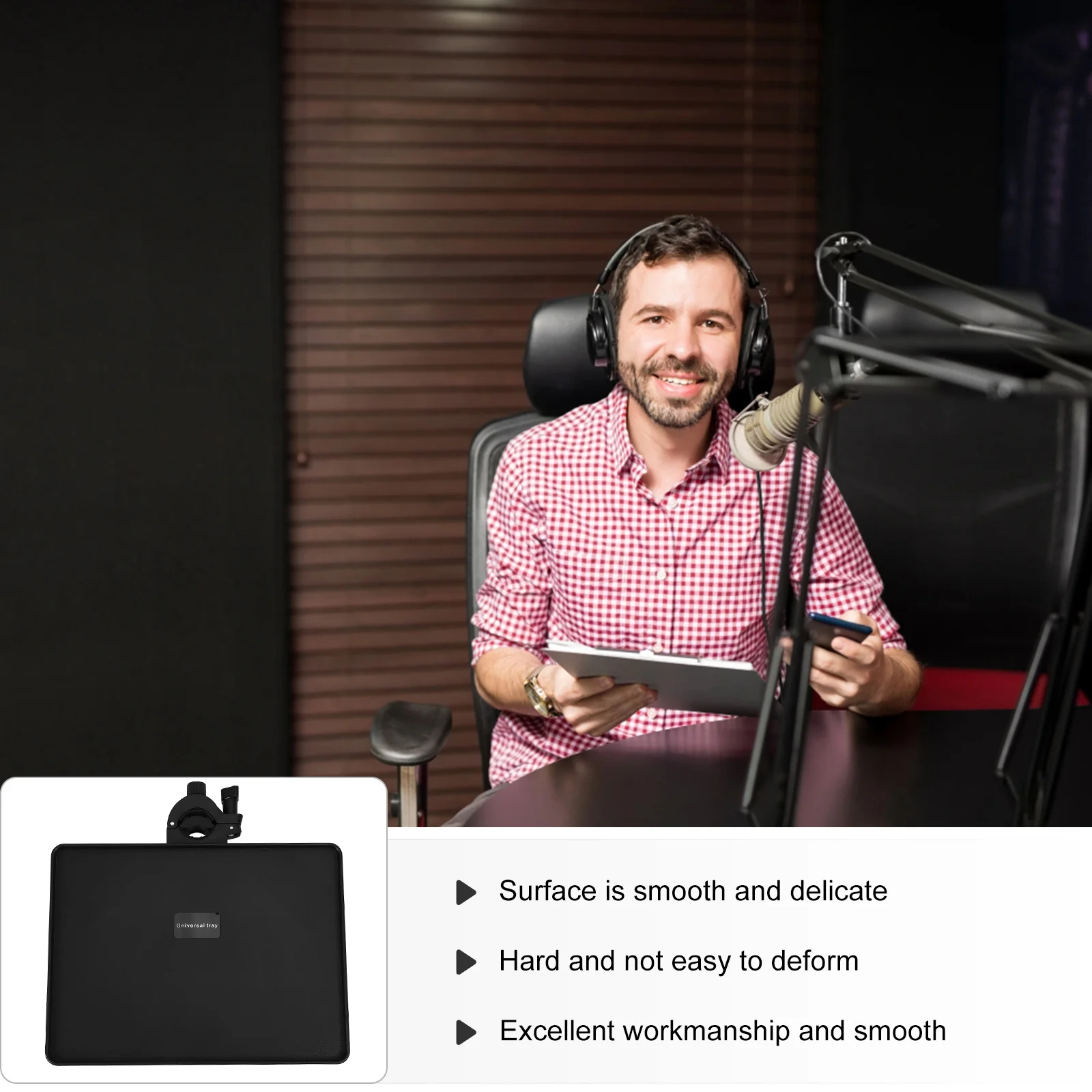 

Thickened Sound Card Tray Adjustable Clamp-on Microphone Stand Rack Holder Storage Shelf for Live Streaming Broadcast Setup