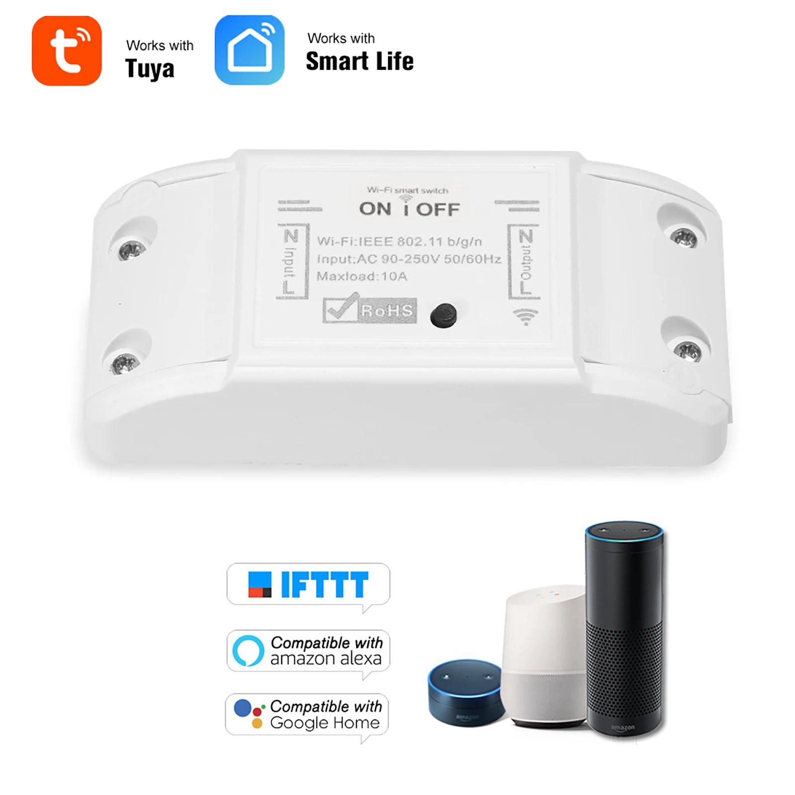 와이파이 스마트 스위치, 아마존 알렉사 및 홈 타이머 호환, 10A, 2200W 무선 원격 스위치, 안드로이드, IOS 앱 제어